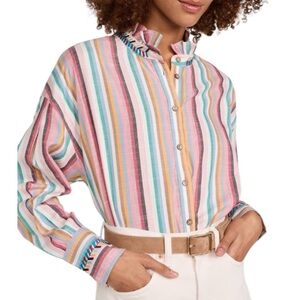 XiRENA Colorful Jensen Striped Button Down Top 🩷💙💚🤍🧡